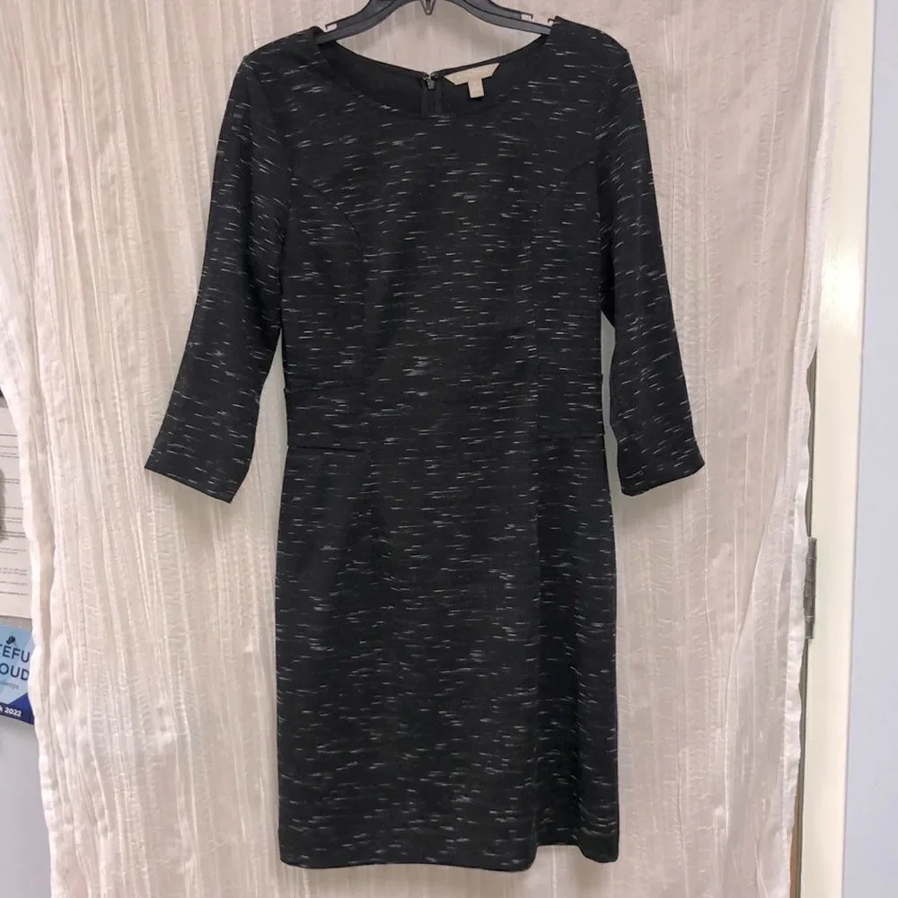 BR 8 Black Heather Knit Fitted Dress Quarter Sleeve Back Zip